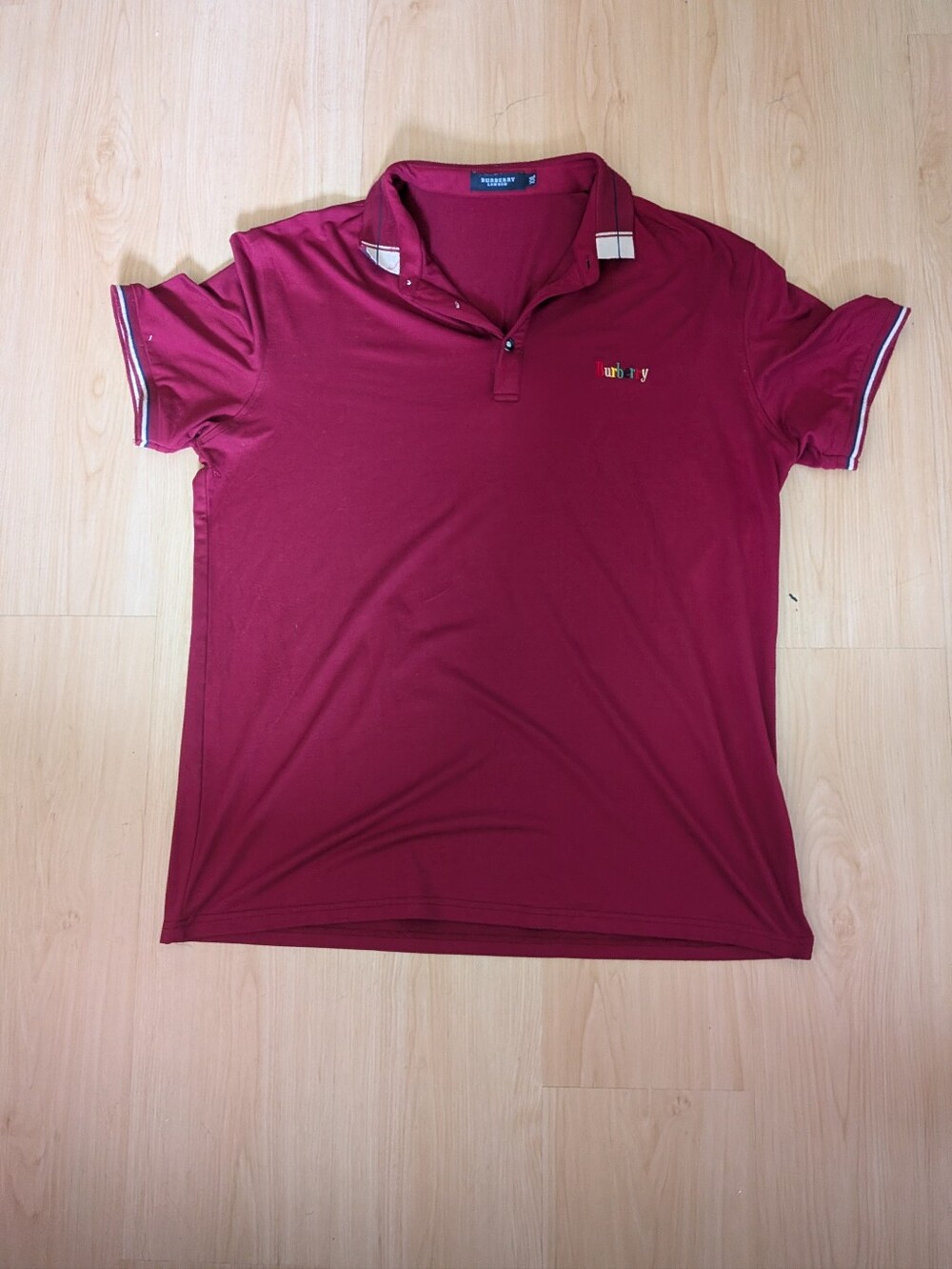 Burberry London Polo Shirt Men's XXL Burgundy Nova Check Trim Short Sleeve - Picture 1 of 5